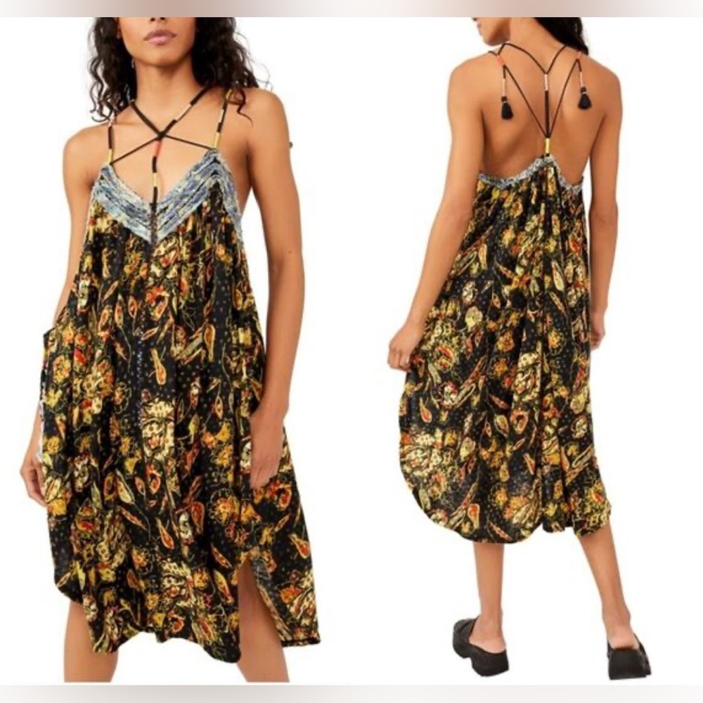 Free People Garden Party Cotton Blend Knit Dress In Black Combo S